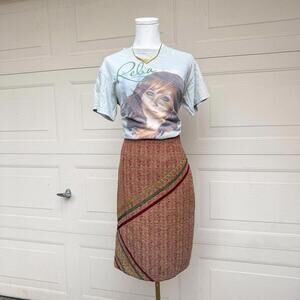 Vintage Kit Courou Midi Skirt Floral Stripe Boho Cottagecore (S)